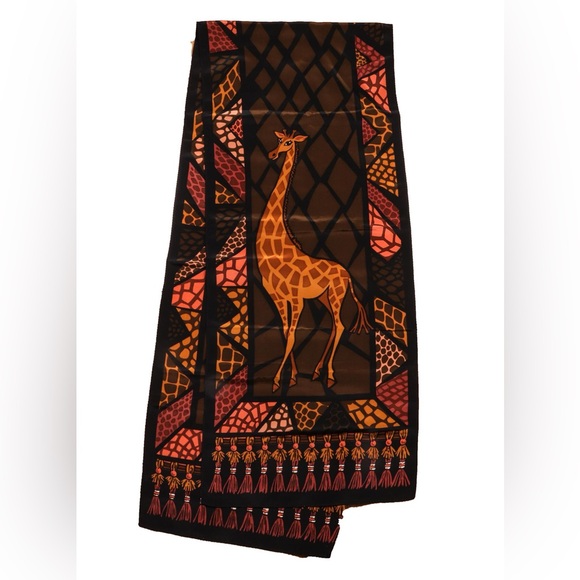 Bob Mackie Accessories - Bob Mackie Silk Giraffe Print Lightweight Printed Scarf Safari Brown Orange